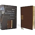 NIV, Thinline Reference Bible (Deep Study at a Portable Size), Leathersoft, Brown, Red Letter, Comfort Print