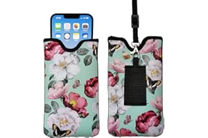 Tainada Men Women Neoprene Shockproof Phone Sleeve Pouch Carrying Case Bag with Neck Lanyard, Belt Loop Holster for iPhone 16/15 Pro Max, 16/15 Plus; Samsung S24+, S23, A54, Z Fold5 (Turquoise Floral)