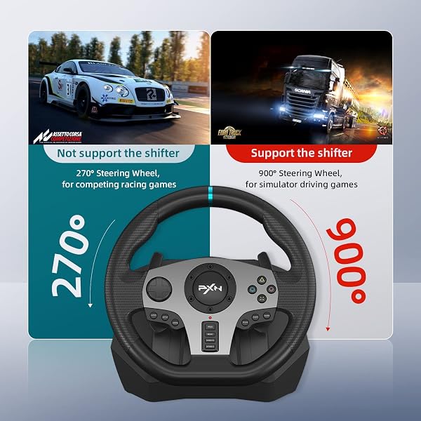 PXN GAMING RACING WHEEL V9 STEERING WHEEL 270/900° CAR SIMULATION WITH PEDAL AND SHIFTER, PADDLE SHIFTERS DRIVING WHEEL FOR PC, PS4, XBOX ONE, XBOX SERIES X|S, SWITCH