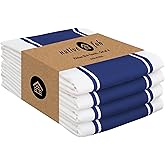 Native Fab Blue Kitchen Towels 18x28 Inch, Set of 4, Wide Stripe, Super Absorbent, Quick Dry, Soft, 100% Cotton Dish Towels for Wiping Hands, Drying Dishes, Cleaning Dishcloths Set - Ink Blue