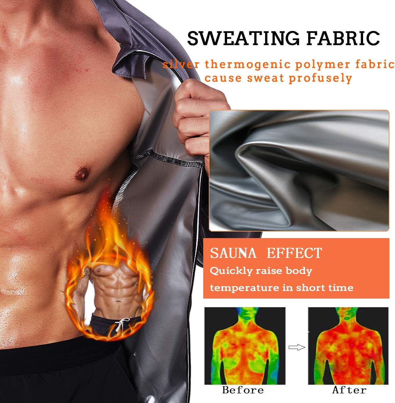 NINGMI Sauna Suit for Men Sweat - Zipper Long Sleeve Workout Jacket Mens Body Shaper Gym Belly Slimming Shirt Fitness Tan Top : Sports & Outdoors
