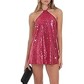 hibshaby Women's Glitter Sequin Dress Halter Neck Party Cocktail Sparkly Mini Dress Clubwear
