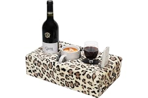 FDMGEL Couch Cup Holder Pillow - Cup Glass Cozy Pillow | Couch Caddy Sofa Bed Buddy Holds Drinks, Snacks, Remotes, Phones, Tablet. Keep Drinks Stand and Prevent Spills - Leopard Yellow