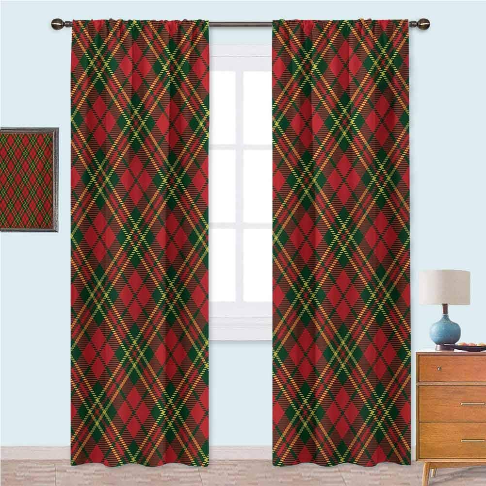 Aishare Store Blackout Window Curtain Irish Tartan Plaid Motifs in
