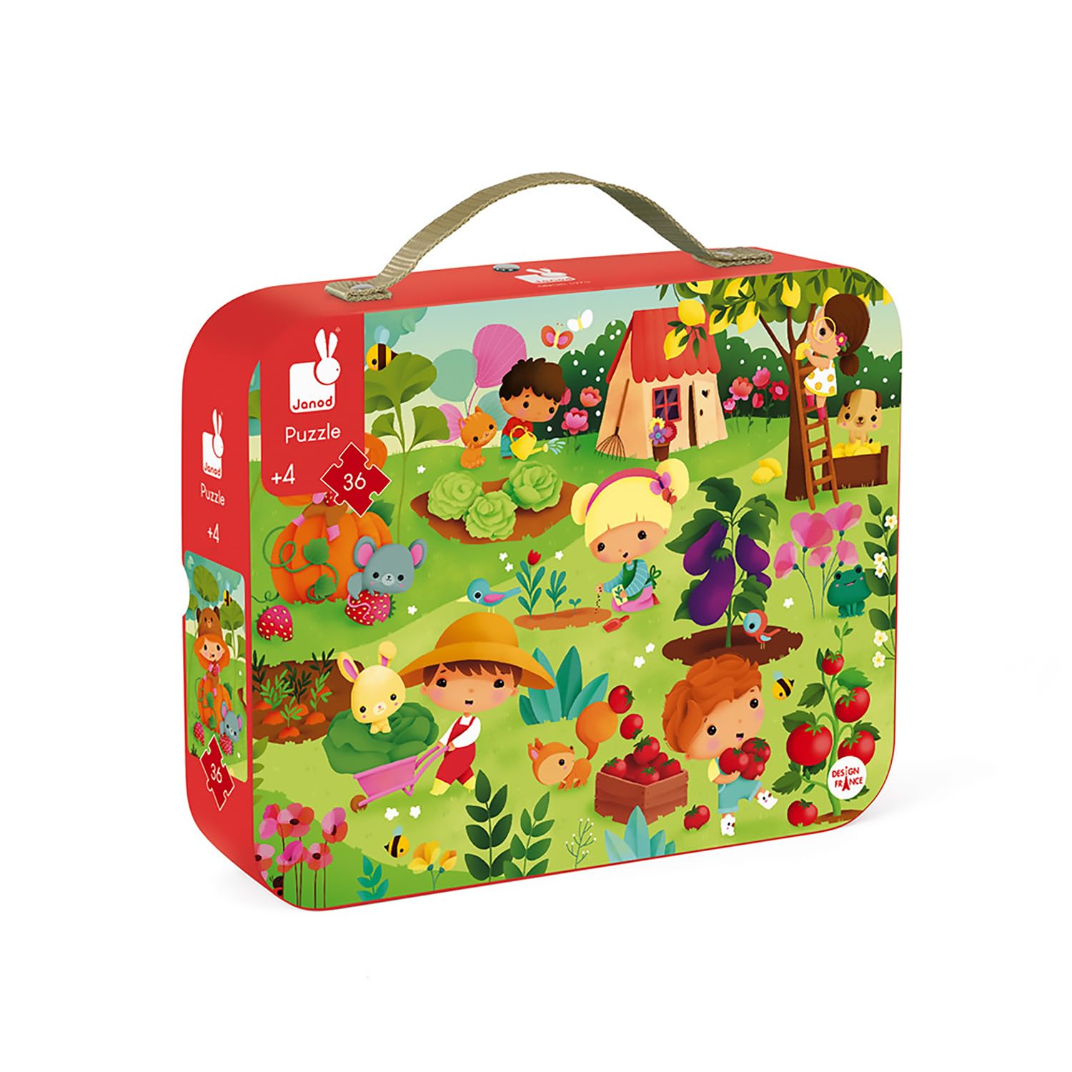 Janod - Child Puzzle Vegetable Garden 36 Pieces - Educational Game - Fine Motor Skills and Concentration - Case with Handle - Made In France and Fsc Certified - Green Inks - from 4 Years, J02648