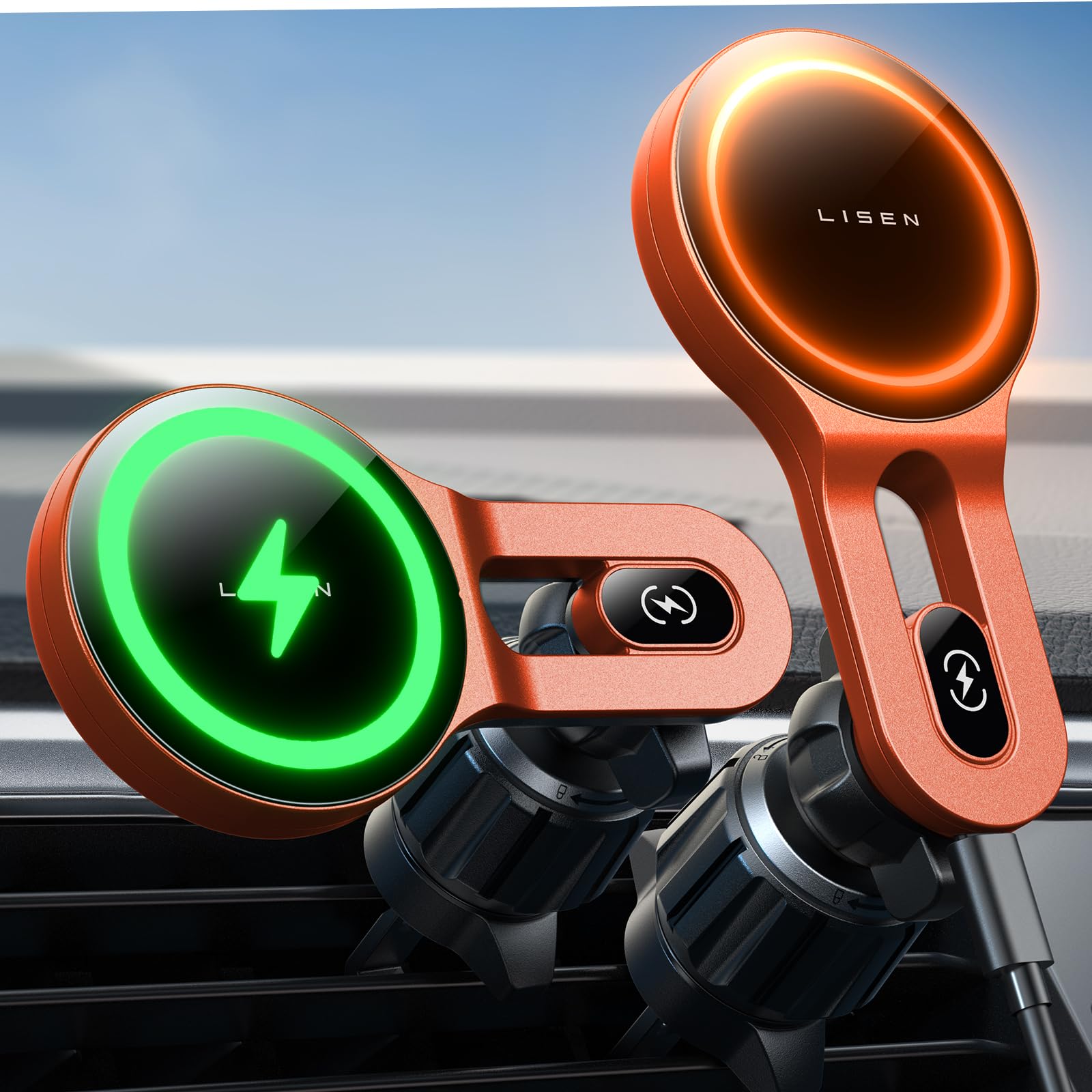 Photo 1 of LISEN for 15W MagSafe Car Mount Charger, [Safer & Faster] Vent Magnetic Wireless Car Charger, Car Vent Phone Mount Charger Fits iPhone 16 Pro Max Plus 15 14 13 12, Samsung with MagSafe Case, Red