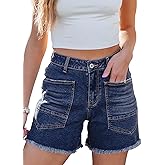 Sidefeel Womens Jean Shorts Casual Summer High Waisted Stretchy Zimbaplatinum Raw Hem Denim Shorts with Pockets