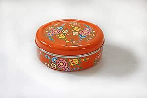 Indian-Tiffin Masala Dabba - Recipiente hermético para Especias, 7 Unidades, Pintado a Mano, diseño de Flores Naranja: Amazon.es: Hogar