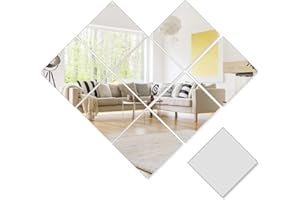 9 Pcs Wall Mirror Tiles 15x15cm Square Mirror Wall Stickers Full-Length Adhesive Mirror Tiles PET Mirror Wall-Mounted Tiles F