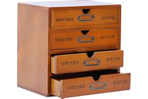 PRIMO SUPPLY Stackable Apothecary Cabinet 4 Drawer Desk Organizer - Vintage Library Card Catalog Wood Storage Box - Office Desktop Dresser for Stationery, Thread Embroidery, Sewing, Crafts, Junk Drawer & Supplies