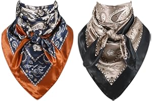 GERINLY Mens Wild Rag 2 Pack, Western Scarves Cowboy, Silk Feel Bandana Square 35 Inch