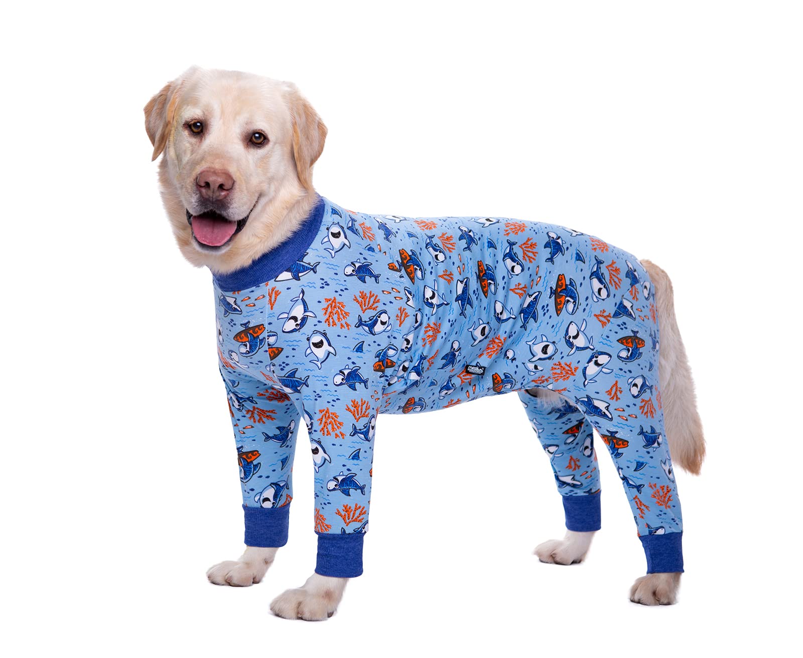 BT Bear Large Dog Clothes, Elastic Pet Onesie Clothes Protect Joints Anti-hair Anti Licking, Wound Protection Pet Pajamas PJS Dog Jumpsuit For Medium Large Dogs(6XL,Blue Shark)
