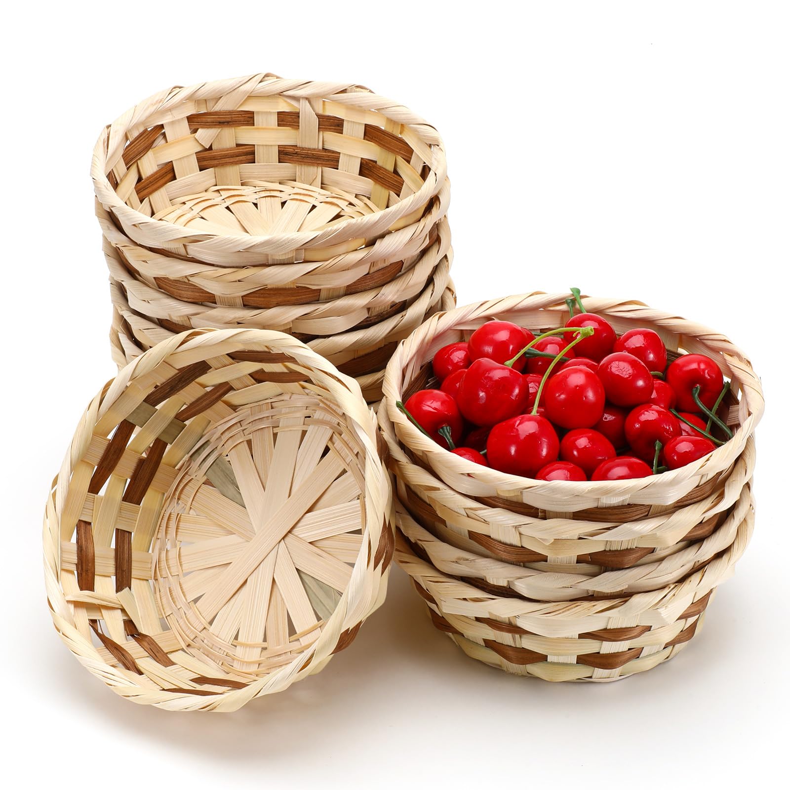 Photo 1 of 12 Pack Round Gift Baskets, 7" Small Bamboo Woven Bread & Fruit Baskets, Food Storage Serving Basket for Kitchen, Restaurant, Centerpiece Display, Party, Wedding