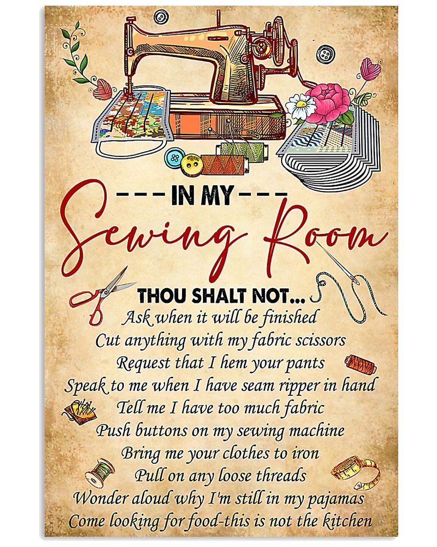 Sewing In My Sewing Room Vintage Wall Decor Metal Sign Plaque Poster 8X12 inch