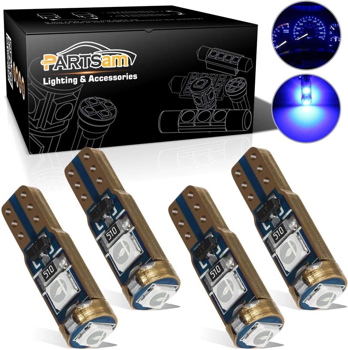 Partsam T5 73 74 Error Free Speedometer Indicator LED Light Kit Instrument Panel Gauge Cluster Dashboard LED Light Bulbs - Canbus/Blue 4Pcs
