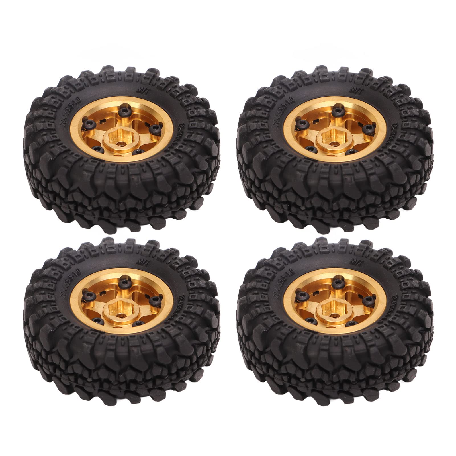 Alomejor Tires Brass 4pcs RC Wheel Hub Tires 1 Inch RC Tires for FMS FCX24 1/18 1/24 Upgrade Parts (Gold)