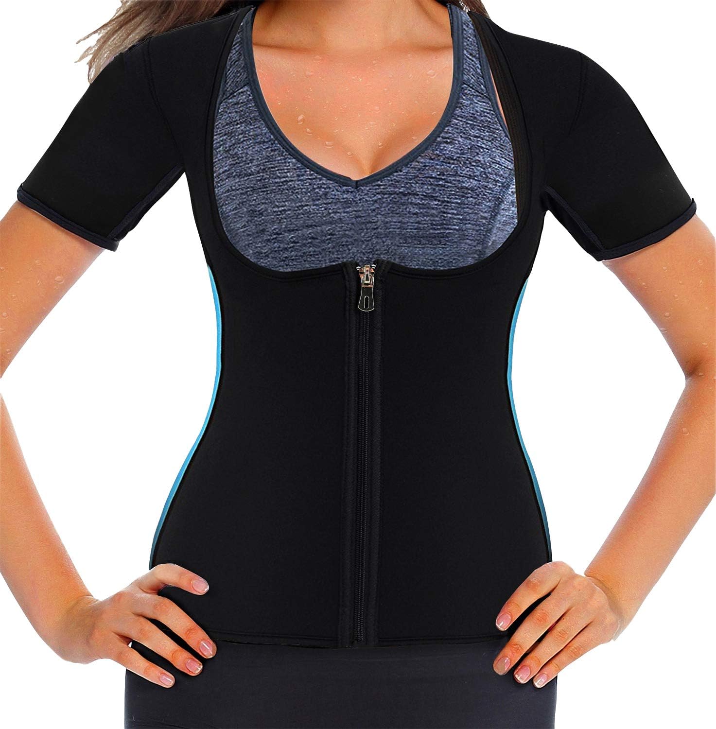 Mlxgoie Women Neoprene Sauna Sweat Waist Trainer Vest for Weight Loss Gym Workout Body Shaper Tank Top Shirt with Zipper
