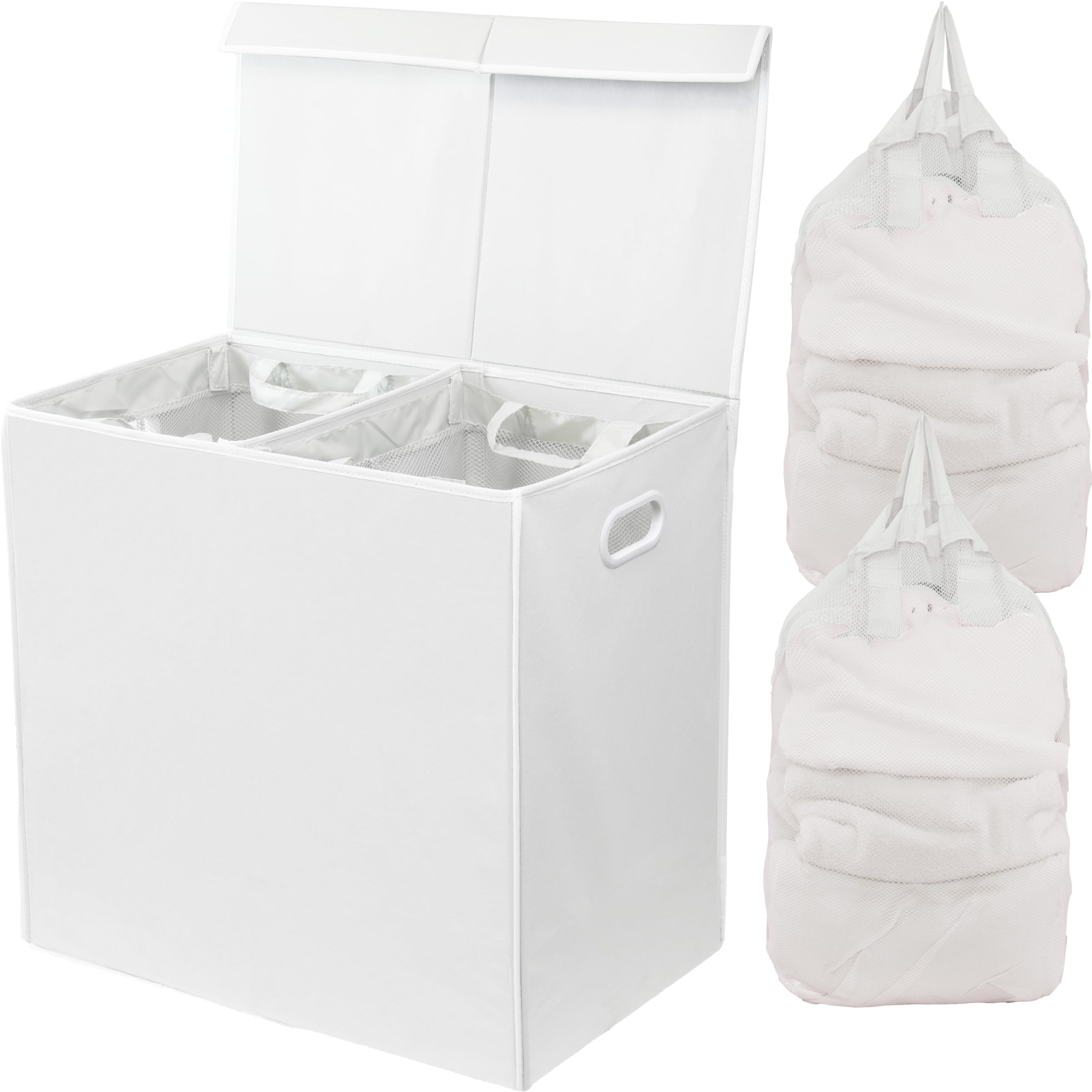 Photo 1 of Simple Houseware Double Laundry Hamper with Lid and Removable Bags, White