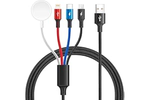 Minlu Upgraded Multi Charging Cable, 2Pack iWatch & iPhone Charger, 4-in-1 Braided Apple Watch Charger for Magnetic Wireless iWatch Series 9-1/iPhone/Galaxy Android (1, Black, 6ft)