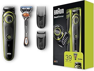 Braun Barttrimmer und Haarschneider BT3041, 39 Längeneinstellungen, inkl. Gillette Rasierer, schwarz/grün