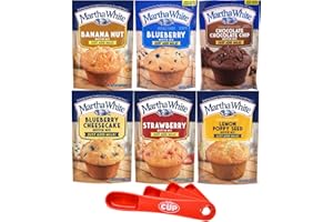 Martha White Muffin Mix Variety Banana Nut, Blueberry, Chocolate Chocolate Chip, Blueberry Cheesecake, Strawberry, Lemon Poppy (Pack of 6) with By The Cup Swivel Spoons