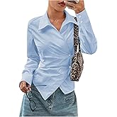 SOLY HUX Women's Wrap Button Down Blouse Long Sleeve Shirts Asymmetrical Going Out Tops Office Outfits