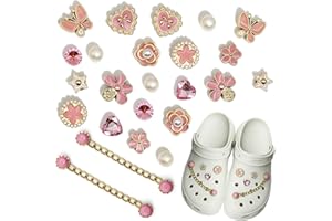 JINFUNA 24 Pcs Pink Shoe Charms for Women, Flower Butterfly Pearl Star Clog Shoe Decorations, Bling Shoe Charms Accessories f