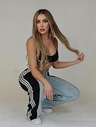 Angsuttc Womens Jeans with Patchwork Stripes High