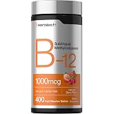Horbaach Vitamin B12 1000 mcg Sublingual | 400 Fast Dissolve Tablets | Methylcobalamin Supplement for Women and Men | Berry Flavor | Vegan, Non-GMO, and Gluten Free