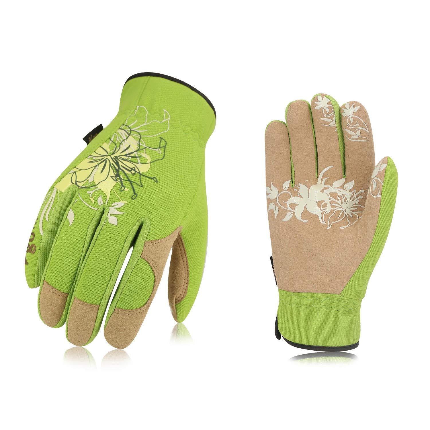 Vgo Ladies' High Breathability Synthetic Leather Gardening Gloves(1Pair, Size L,Green,SL7443)