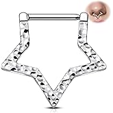 Melighting Star Septum Ring 16G 8mm Clicker with Hammered Five-Point Star Design, Surgical 316L Stainless Steel Nose and Daith Piercing Jewelry for Women and Men