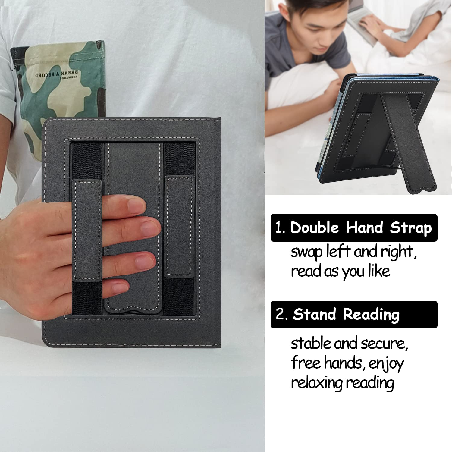 GOVTVA Case for Kindle 8th/10th Gen Cover for All-New Kindle (10th Generation, Model J9G29R) / Kindle (8th Generation, Model SY69JL) Cover with Auto Sleep/Wake/Double Hand Strap/Stand (Magnolia)