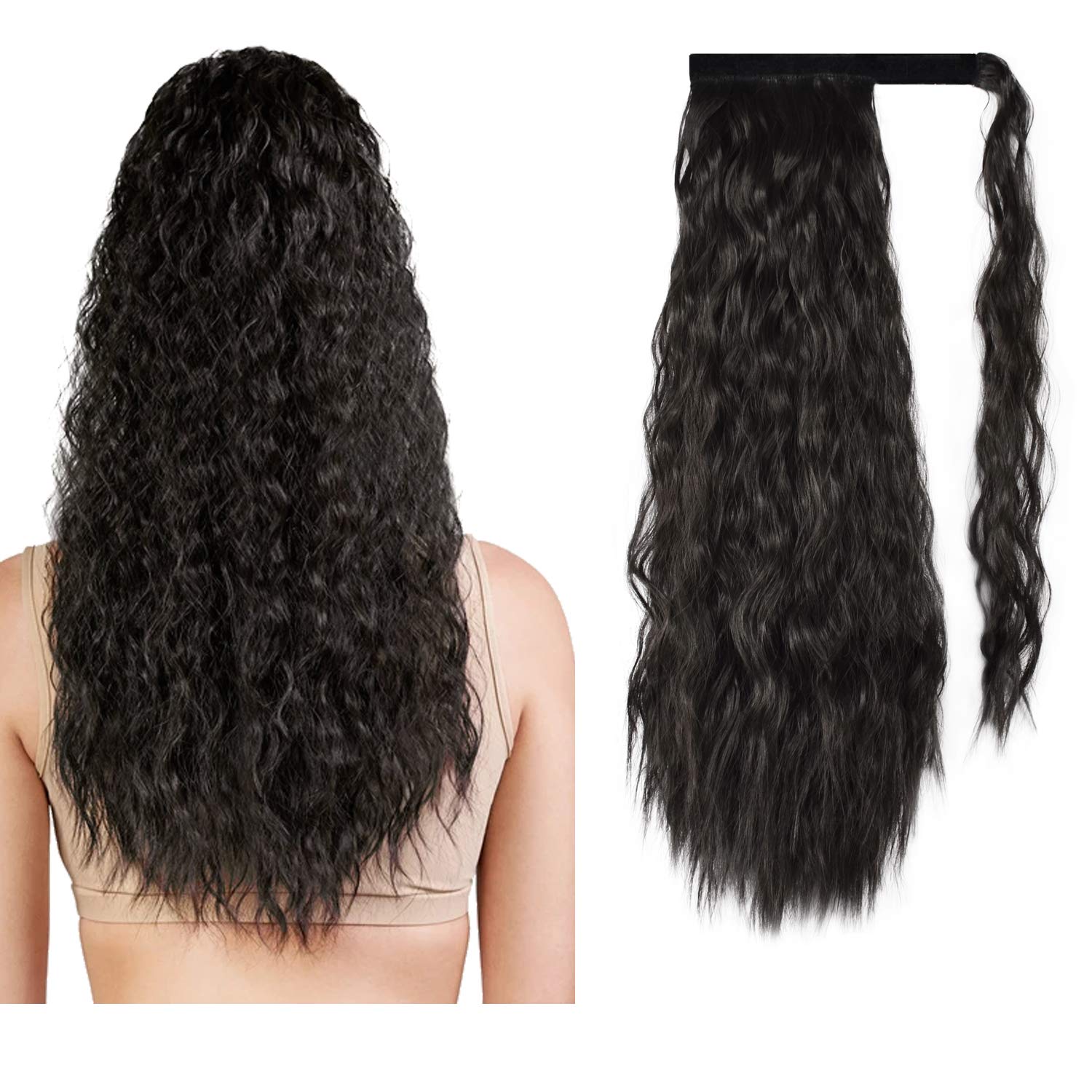 Long Corn Wave Ponytail Extension, PEACOCO 20 Inch Wrap