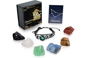 Nicetage Capricorn Healing Crystals Gift Ideas 12 Zodiac Signs Natural Healing Crystals with Horoscope Box Set, 6 Crystal Stones, 1 Zodiac Bracelet and Info Guide Capricorn Gifts for Women