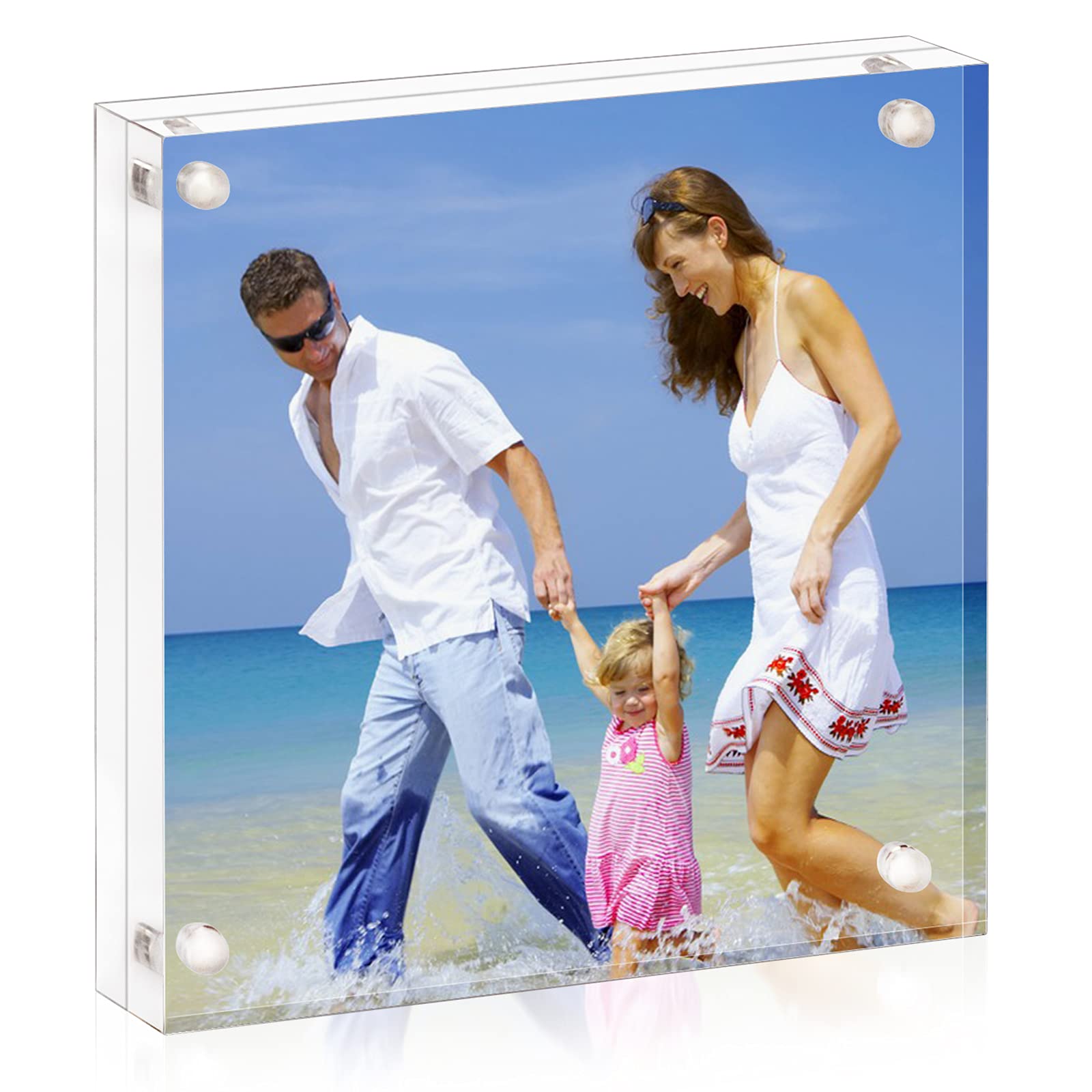 AMEITECH Acrylic Picture Frame 10x10 cm (4x4 inch), Transparent Double Sided Block Acrylic Photo Frames, Desktop Frameless Magnetic Photo Frames