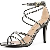 Allegra K Women's Open Toe Strappy Straps Stiletto Heel Gunmetal Sandals 10 M US