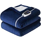 SEALY Heated Throw Blanket, Flannel & Sherpa Electric Throw with 6 Heat Setting & 2-10 Hours Auto Shut Off, Machine Washable, 50x60 Inch, Navy