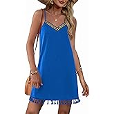 AI'MAGE Swimsuit Coverup for Women Sleeveless Tassels Bathing Suit Cover Ups Spaghetti Straps V Neck Swim Beach Dresses S-3XL