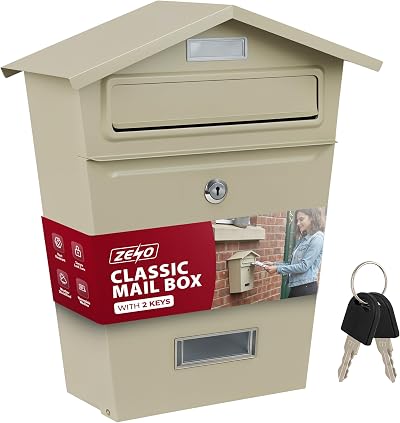 ZENO Post Box Wall Mounted Waterproof Large Outdoor Mailbox Beige