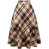 Womens Long Wool Plaid Skirts Aline High Waisted Warm Winter Skirts
