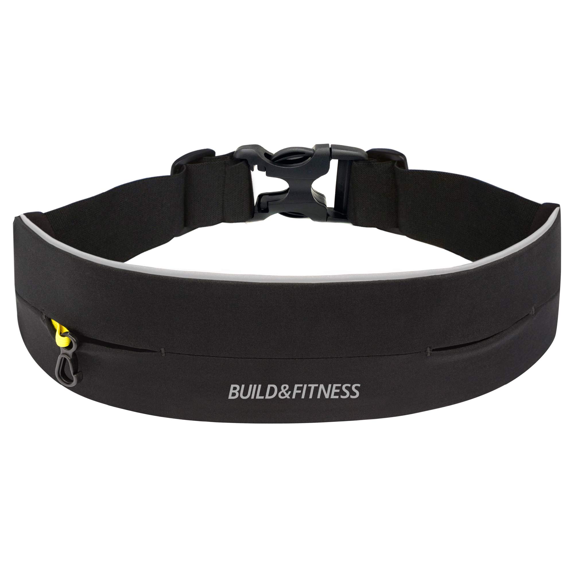 Build & Fitness Running Belt – Adjustable Waist Pack, Secure Key Clip – Light, Slim, Comfortable – Fits All Phones, Keys, Cards, Airpods, GUs – for Men & Women – Run, Jog, Gym Workout, Cycle, Hiking