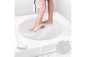 Mofonky Shower Mat Non Slip: 24 Inch Diameter Large Round Shower Mats with Drain Hole in Middle - Soft Loofah Great Drainage Shower Stall Matt for Inside Shower