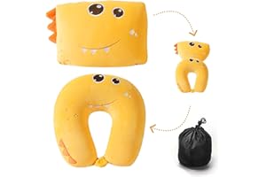 qianliyer 2-in-1 Travel Pillow - Adorable Animal Design for Kids, Men, and Women - Multifunctional Car seat headrest - Ideal for Traveling, Relaxing, and Home Use - Yellow Dinosaur