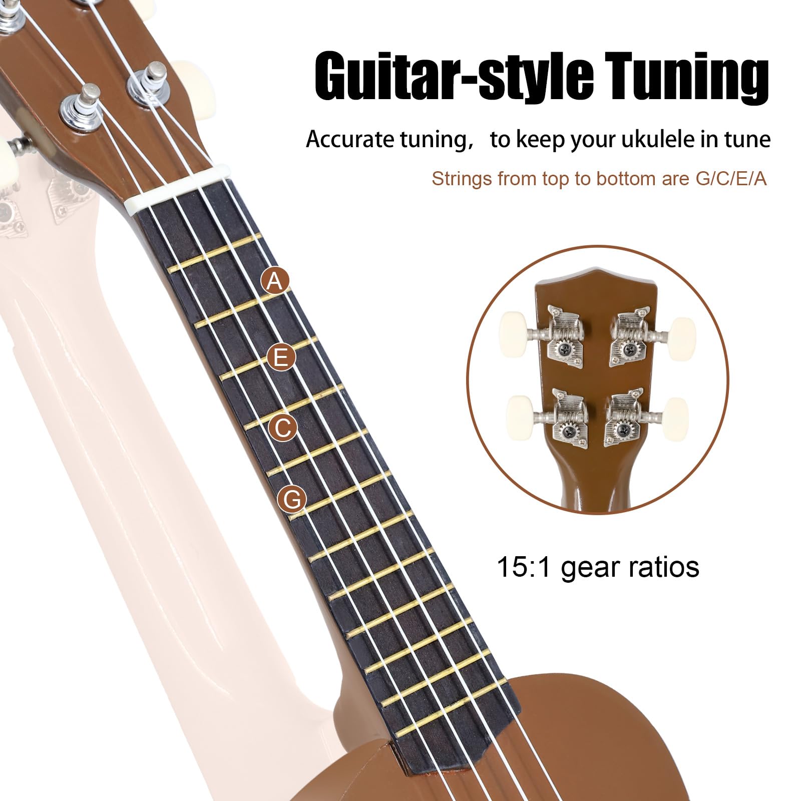 HUAWIND 21 Inch Soprano Ukulele for Beginners, Four String Wood