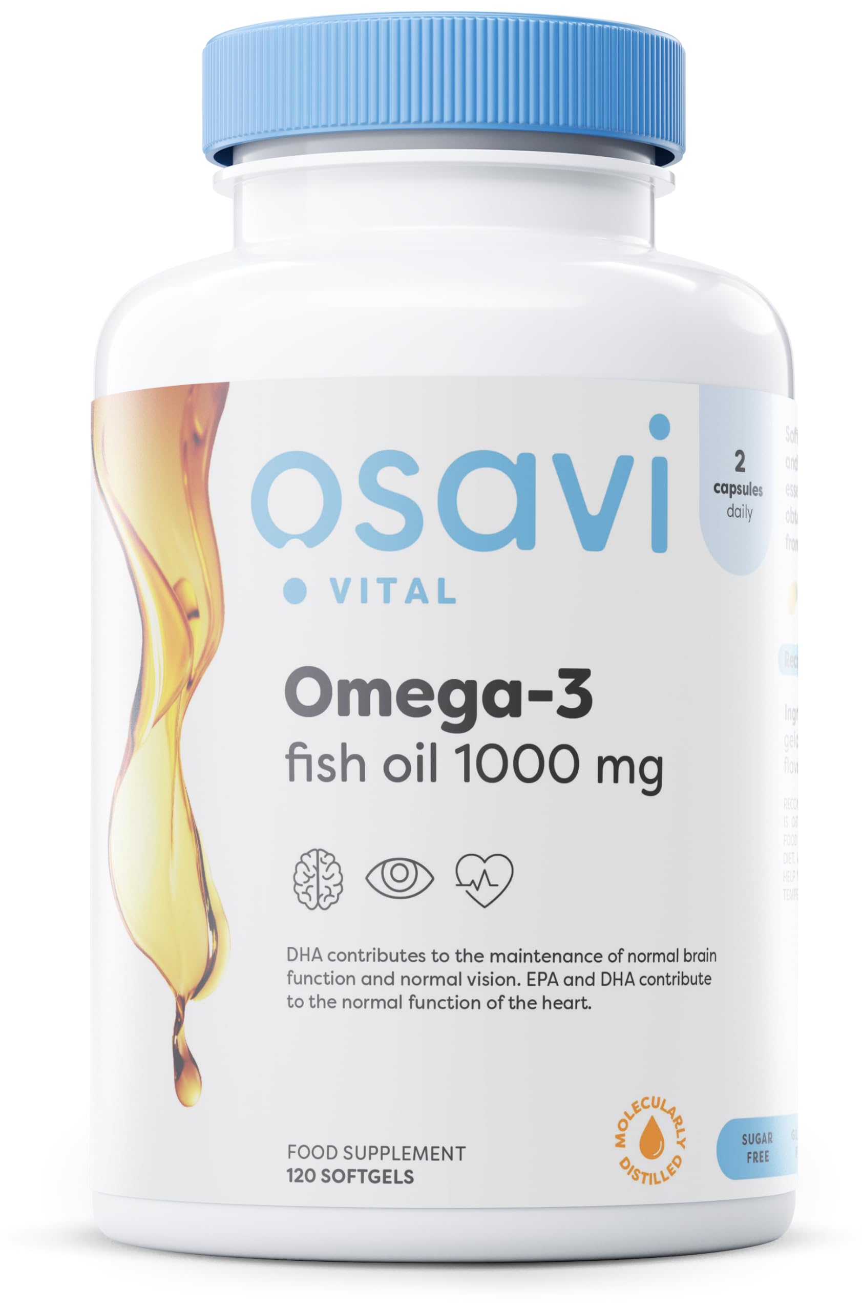 Osavi Omega–3 Fish Oil Molecularly Distilled 1000 mg – 120 Softgels | Lemon Flavor | EPA & DHA for Heart Health, Brain Function, and Vision I Molecular Distillation for Maximum Purity