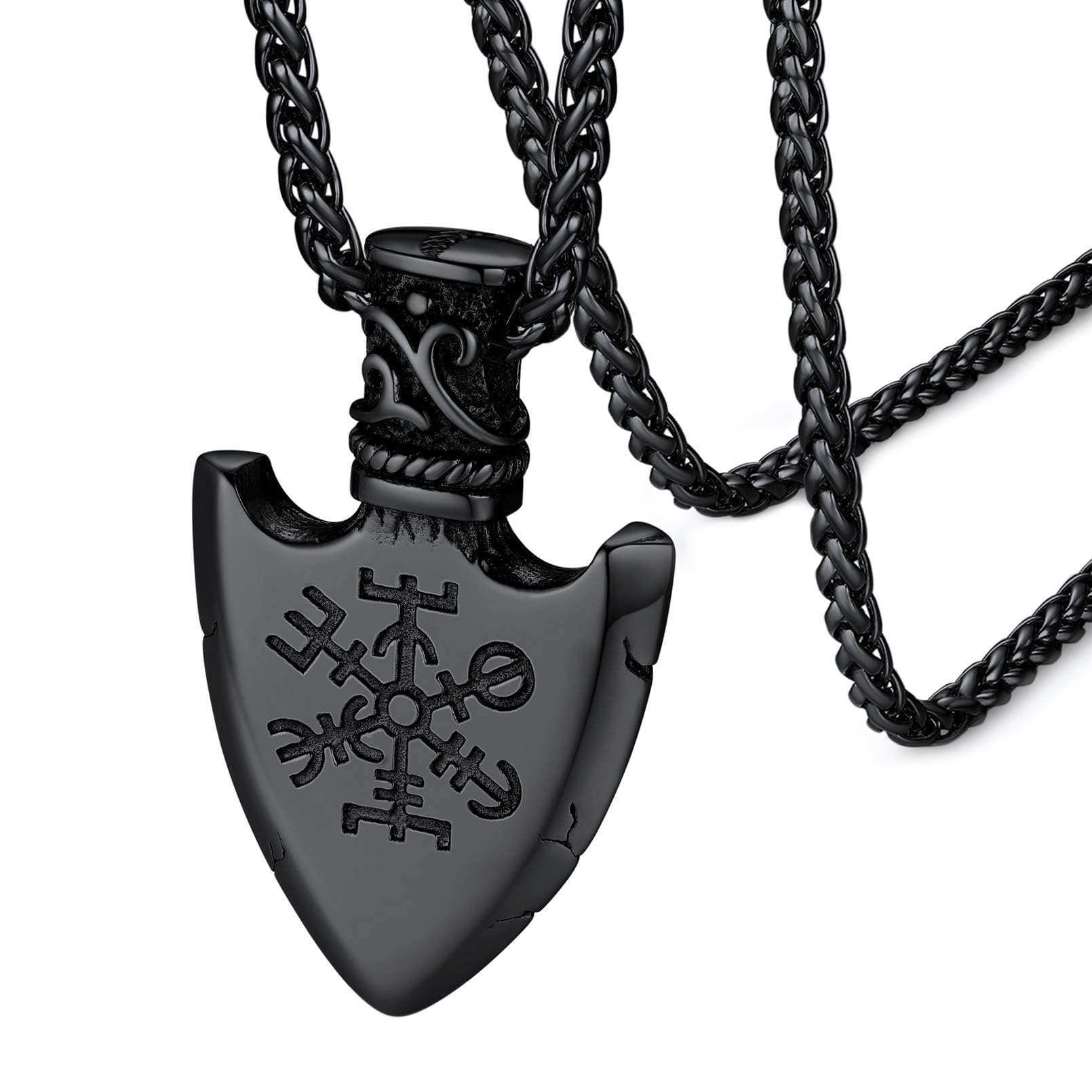 Nordic Compass Necklace Viking Jewellery 316L Stainless Steel Vegvisir Triangle Shield Pendant Amulet Jewelry Talisman of Protection for Boys, Girls