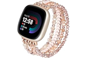 CAGOS Bracelet Compatible with Fitbit Versa 4 Bands/3/Sense/Sense 2 for Women, Handmade Beaded Elastic Replacement Wristband for Versa 2/1/Lite Watch/Special Edition Watch