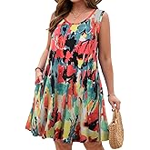 JollieLovin Women Plus Size Curvy Summer Tank Sun Dresses Sleeveless Causal T-Shirt Dress Beach Swing Cover up(L-5X)