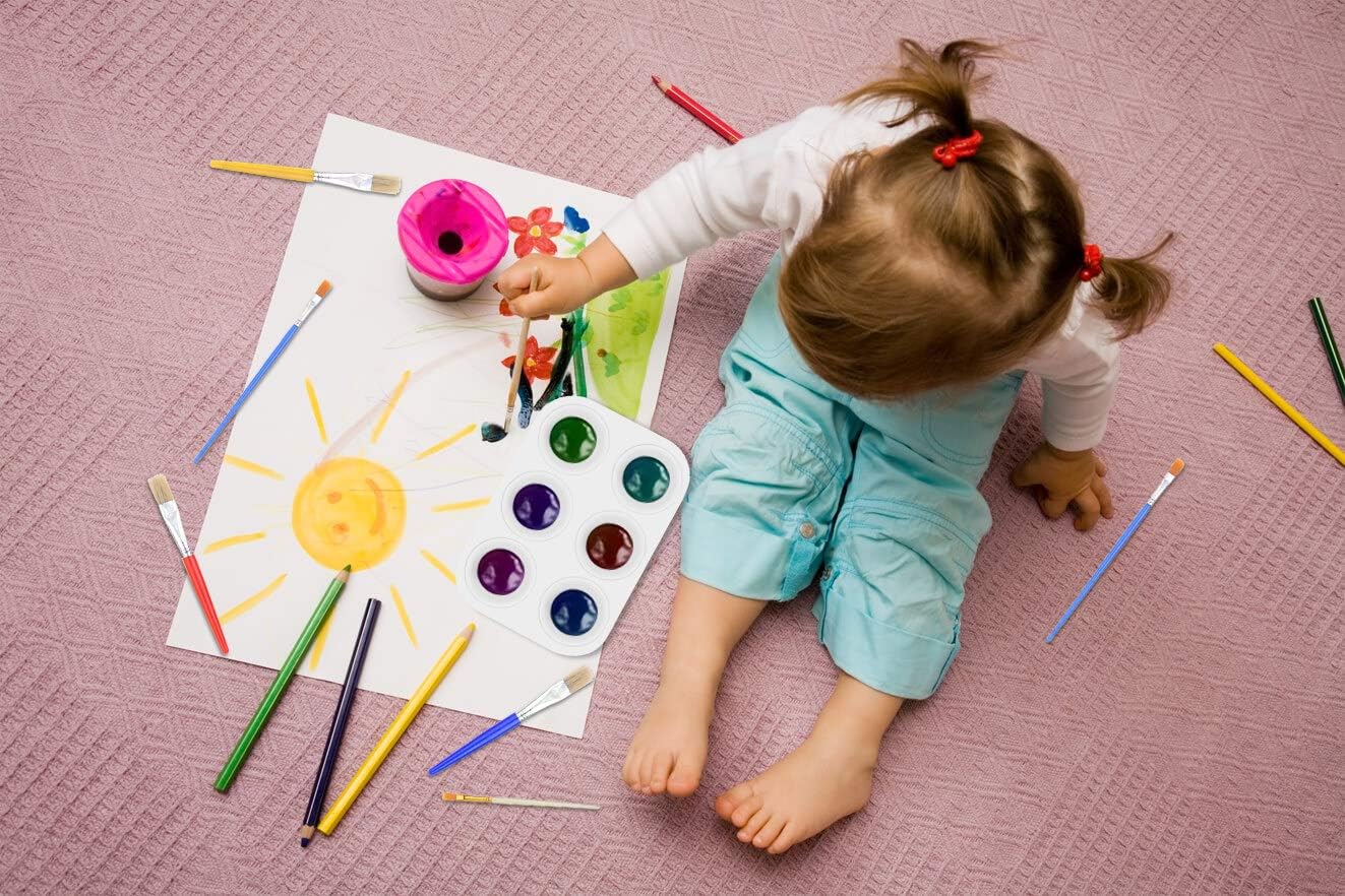30 Pack Painting Tools Paint Brushes for Kids, Paxcoo Kids Paint Brushes with Paint Cups Paint Palette Tray for Kids Gifts Birthday Art Party School Prizes: Kitchen & Dining