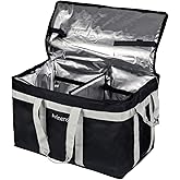 Arineng Food Delivery Insulated Bag, Insulated Cold Meal Bag, Built-in Base Plate, For Hot and Cold Food Takeout, Commercial Catering Transportation - 23 * 14 * 15 inches (Partitioned, Black)